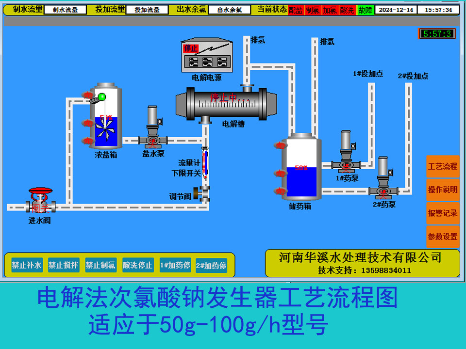 50g电解法次氯酸钠发生器生产厂家、50g电解法次氯酸钠发生器工艺流程图